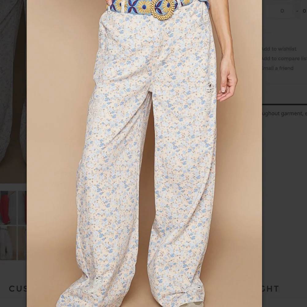 16. NWOT POL Floral Wide Leg Jeans - Blue and Cream - Picture 2 of 6